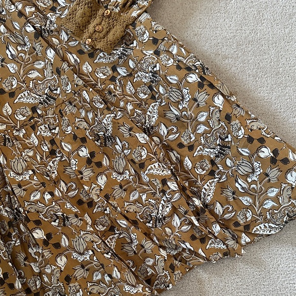 Anthropologie Floral Long-Sleeve V-Neck Dress in Mustard! - Picture 4 of 10